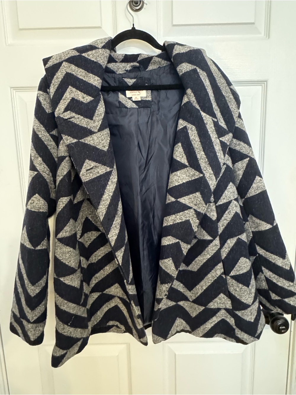 Mossimo Supply Co. Black & Gray Geometric Hooded Blazer Coat